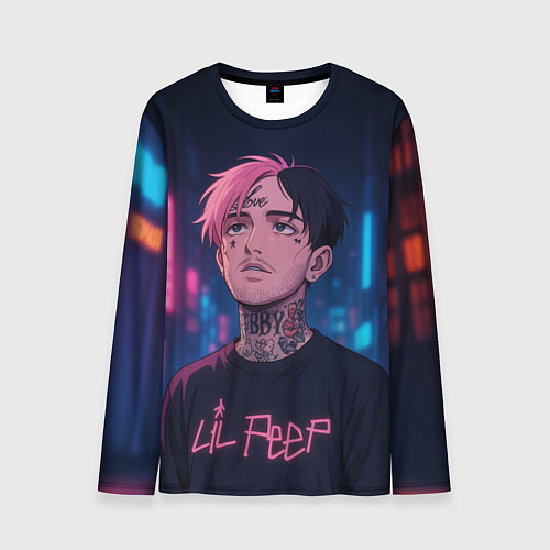 Мужской лонгслив LiL Peep - Неоновый аниме арт / 3D-принт – фото 1