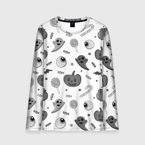 Мужской лонгслив Halloween grey and white / 3D-принт – фото 1