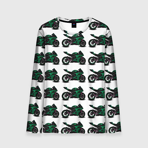 Мужской лонгслив Motorbike dark green / 3D-принт – фото 1