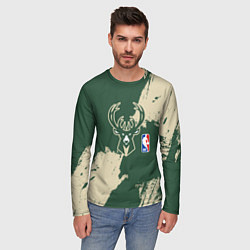 Лонгслив мужской Милуоки Бакс - разлитая краска, цвет: 3D-принт — фото 2