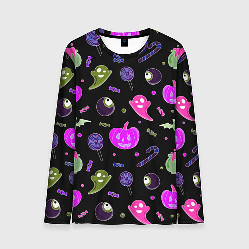 Мужской лонгслив Halloween pink black pumpkin / 3D-принт – фото 1