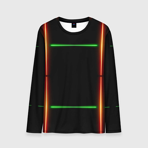 Мужской лонгслив Color black green orange lines / 3D-принт – фото 1