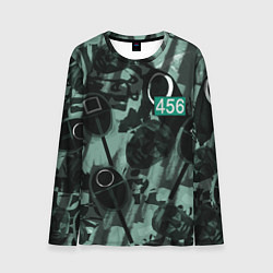 Лонгслив мужской Номер 456 на фоне масок игры в кальмара, цвет: 3D-принт