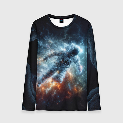 Мужской лонгслив Космонавт парит в космосе среди звезд / 3D-принт – фото 1