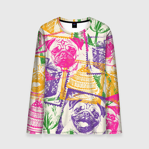 Мужской лонгслив Мопс и праздник / 3D-принт – фото 1