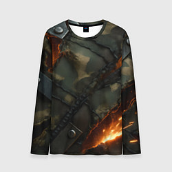 Лонгслив мужской Разорванный камуфляж с огнем, цвет: 3D-принт