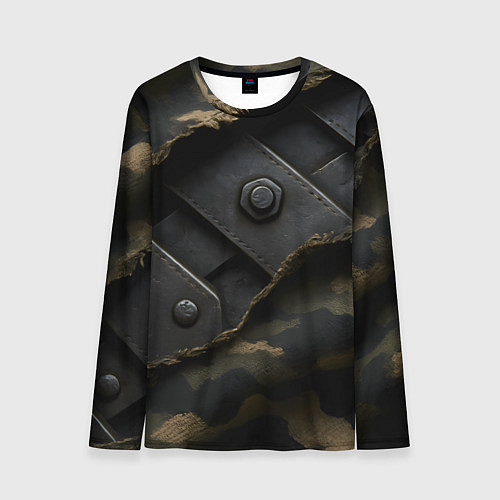 Мужской лонгслив Порванная камуфляжная ткань с металлом / 3D-принт – фото 1