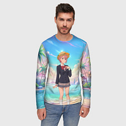 Лонгслив мужской Дандадан Сиратори Айра на берегу моря, цвет: 3D-принт — фото 2