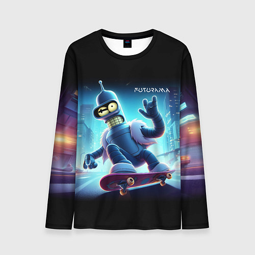 Мужской лонгслив Bender is a skateboarder in neon street - ai art / 3D-принт – фото 1