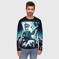Лонгслив мужской Гитарист Бендер из рок группы Футурамы, цвет: 3D-принт — фото 2