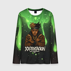 Мужской лонгслив XXXTentacion на фоне зеленой краски