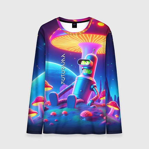 Мужской лонгслив Робот-сгибальщик Бендер находится под неоновым мух / 3D-принт – фото 1