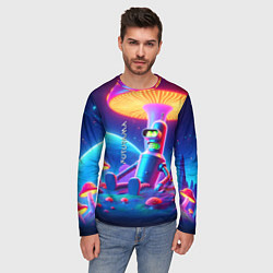 Лонгслив мужской Робот-сгибальщик Бендер находится под неоновым мух, цвет: 3D-принт — фото 2