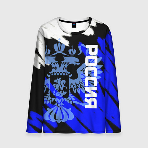 Мужской лонгслив Россия чёрно-синий штрихи / 3D-принт – фото 1