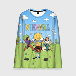 Лонгслив мужской Nirvana мультяшный стиль на поляне, цвет: 3D-принт