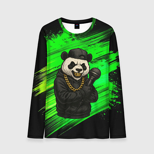 Мужской лонгслив Панда рэпер с микрофоном / 3D-принт – фото 1