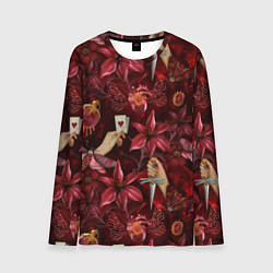 Мужской лонгслив Бордовая готика с сердцем, лилиями и мотыльками