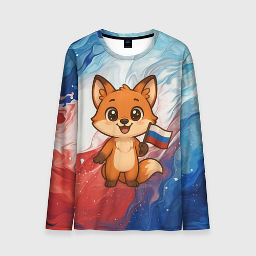 Мужской лонгслив Лисенок с флагом России / 3D-принт – фото 1