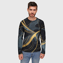 Лонгслив мужской Мраморный узор с золотыми полосками, цвет: 3D-принт — фото 2