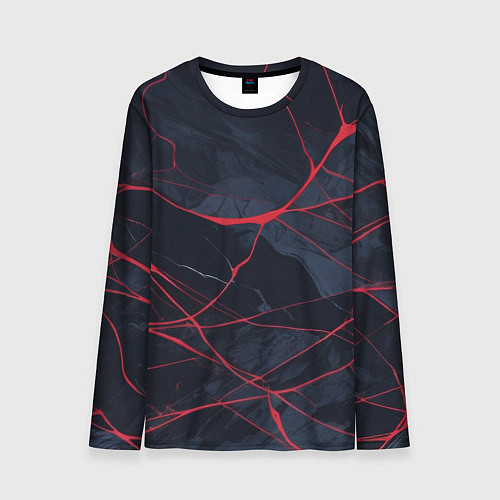 Мужской лонгслив Мраморные узоры из переплетений красных линий / 3D-принт – фото 1