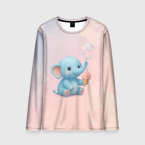Мужской лонгслив Маленький слоненок с мороженым пускает пузыри / 3D-принт – фото 1