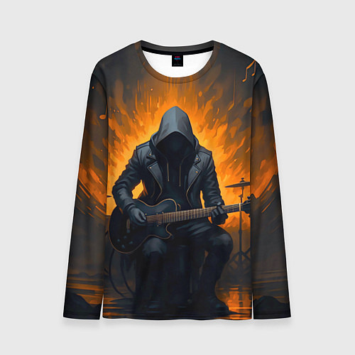 Мужской лонгслив Гитарист играющий в пламени / 3D-принт – фото 1