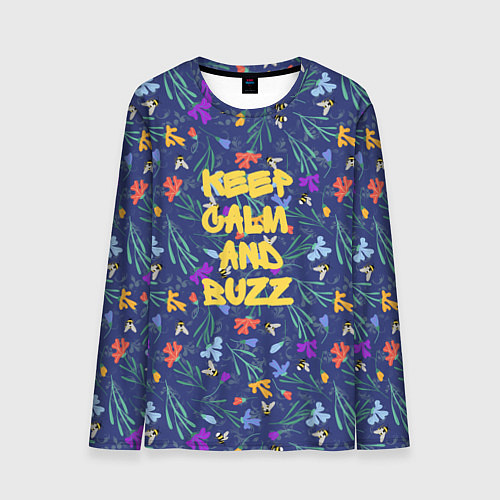 Мужской лонгслив Keep calm and buzz - пчелы и цветы / 3D-принт – фото 1