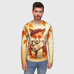 Лонгслив мужской Осенний лис в шарфе, цвет: 3D-принт — фото 2