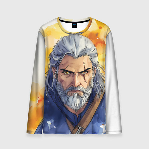 Мужской лонгслив Ведьмак нарисованный красками / 3D-принт – фото 1