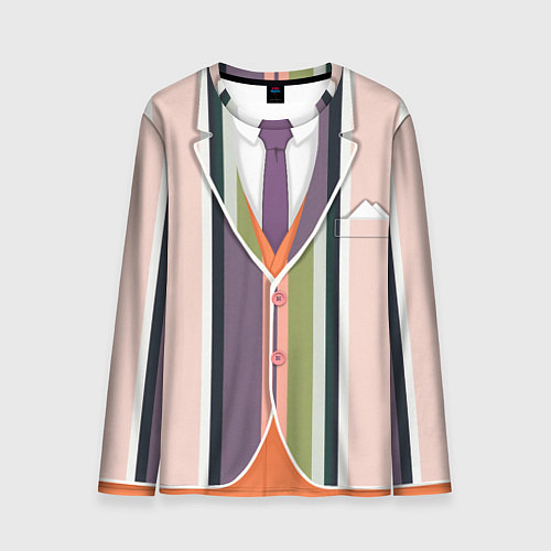 Мужской лонгслив Полосатый пиджак с оранжевым жилетом / 3D-принт – фото 1
