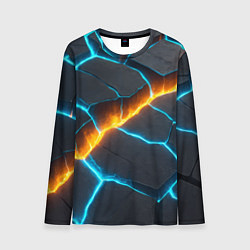Лонгслив мужской Оранжевая лава из синих неоновых плит, цвет: 3D-принт