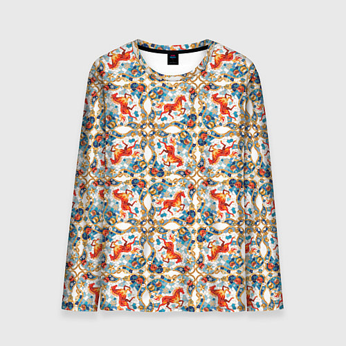 Мужской лонгслив Орнамент с лошадью - символом Нового 2026 года / 3D-принт – фото 1