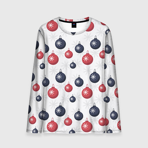 Мужской лонгслив Синие и красные новогодние шары со снежинками / 3D-принт – фото 1