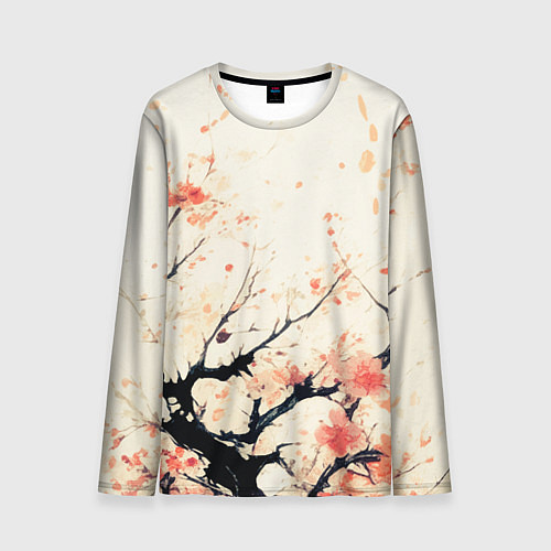 Мужской лонгслив Чёрное дерево с цветами абстракция / 3D-принт – фото 1