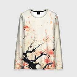 Лонгслив мужской Чёрное дерево с цветами абстракция, цвет: 3D-принт