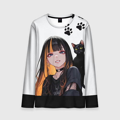 Мужской лонгслив Девушка и кот / 3D-принт – фото 1