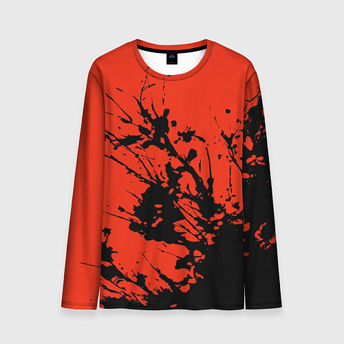 Мужской лонгслив Взрыв чёрной краски на красно-оранжевом / 3D-принт – фото 1