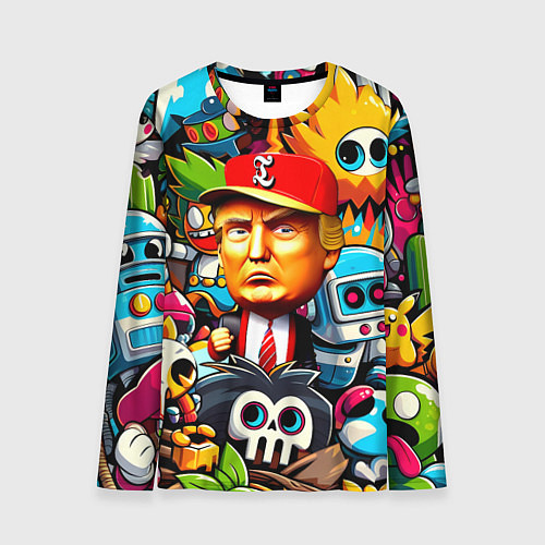 Мужской лонгслив Дональд Трамп в компании мультяшных персонажей / 3D-принт – фото 1