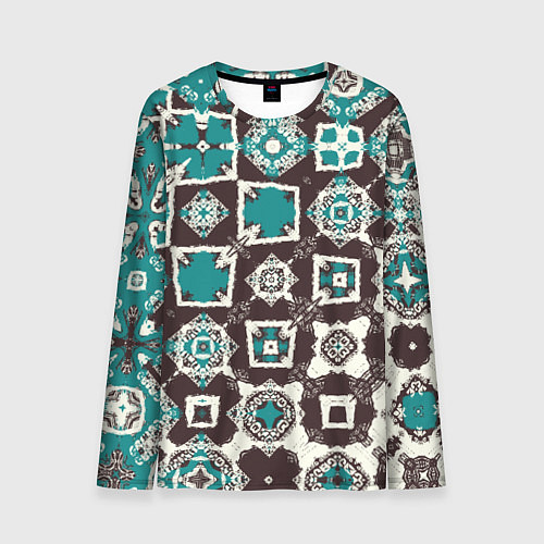 Мужской лонгслив Бирюзово-коричневая геометрическая текстура / 3D-принт – фото 1