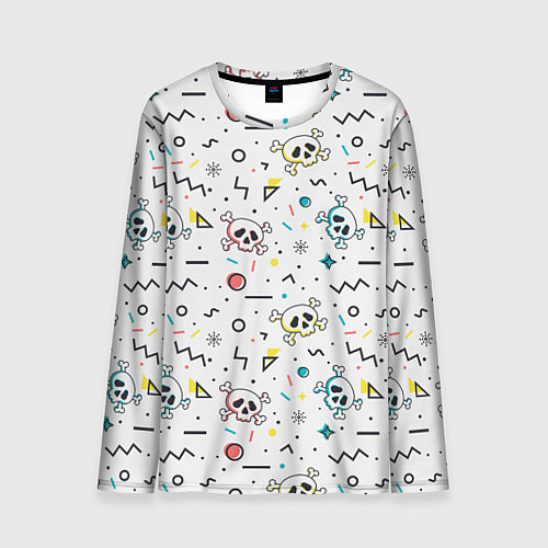 Мужской лонгслив Паттерн с черепами и геометрическими фигурами на Х / 3D-принт – фото 1
