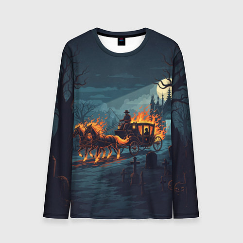 Мужской лонгслив Призраки в горящей конной повозке / 3D-принт – фото 1