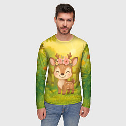 Лонгслив мужской Милый олененок на зеленом дворе, цвет: 3D-принт — фото 2