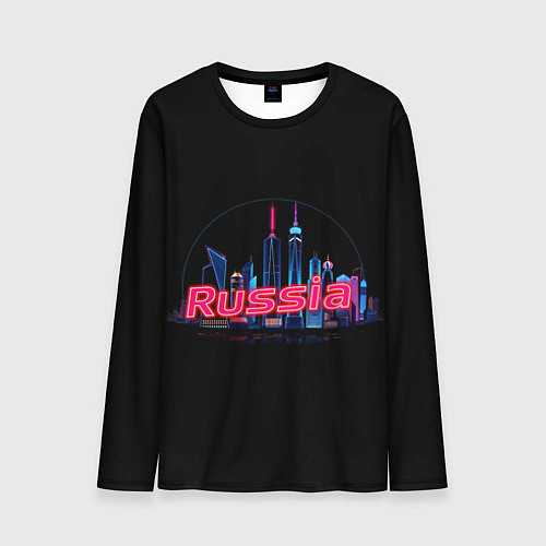 Мужской лонгслив Neon skyline rus / 3D-принт – фото 1