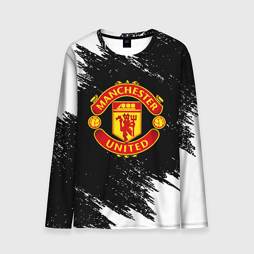 Мужской лонгслив Манчестер Юнайтед белые краски / 3D-принт – фото 1