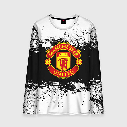 Мужской лонгслив Манчестер Юнайтед черно белые краски лого / 3D-принт – фото 1
