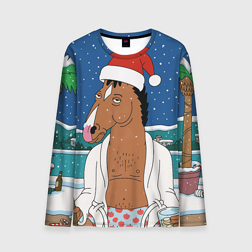 Мужской лонгслив Новогодний Конь Боджек / 3D-принт – фото 1