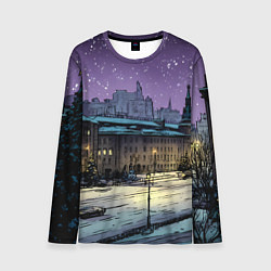Лонгслив мужской Ночь в новогодней Москве, цвет: 3D-принт