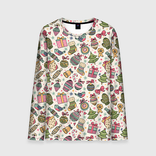 Мужской лонгслив Новогодний паттерн / 3D-принт – фото 1