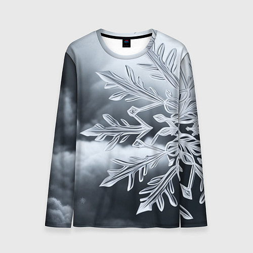 Мужской лонгслив Снежинка на черно белое / 3D-принт – фото 1