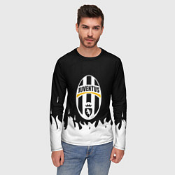 Лонгслив мужской Ювентус белый огонь текстура, цвет: 3D-принт — фото 2